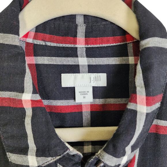 J Jill Womens Perfect Plaid Double Cloth Long Tunic Shirt Size Medium Button Up - Picture 3 of 11